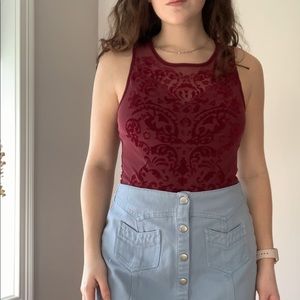 Red velvet laced detailed body suit